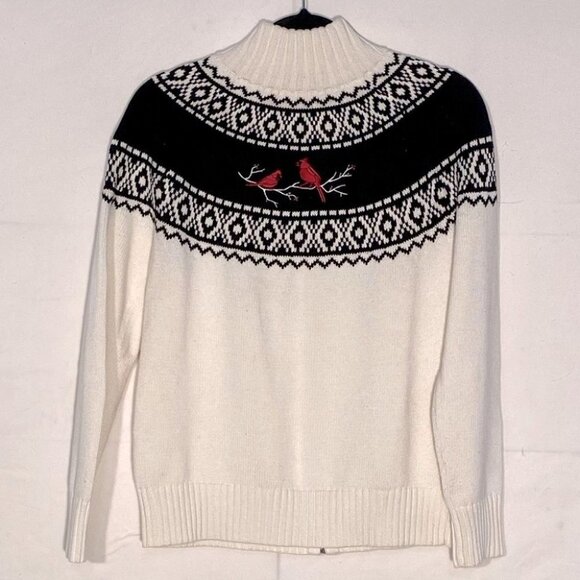 Vintage Northern Reflections Full Zip White Mock Neck Cardigan With Cardinals M - Picture 9 of 10